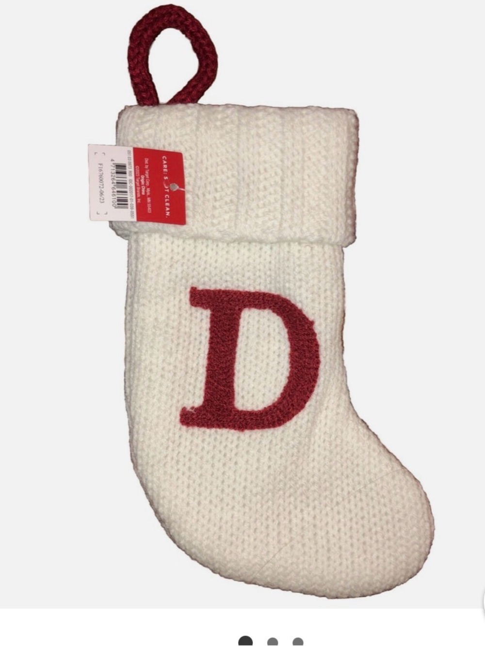 Letter D Wondershop Mini Christmas Stocking White Knit Target New